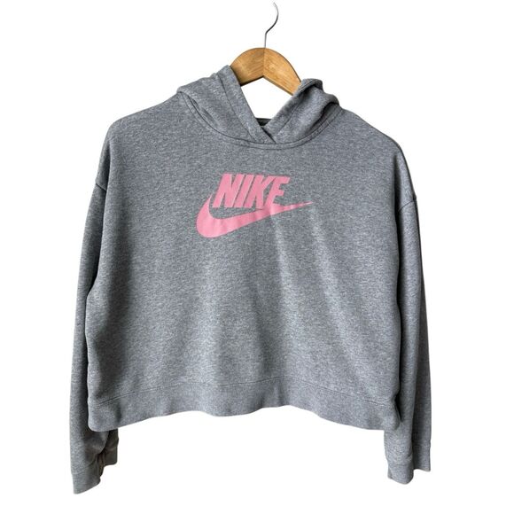 Nike Gray & Pink Sportswear Club Fleece Cropped Hoody Girls Size XL - Picture 4 of 11